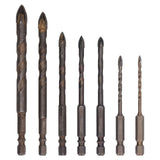 Drill Bit Set Unique Cross Design Cemented Carbide Hex Power Bits for Glass Ceramic Glass Tile Full Tile Brick Wall Wood 7 Piece Set