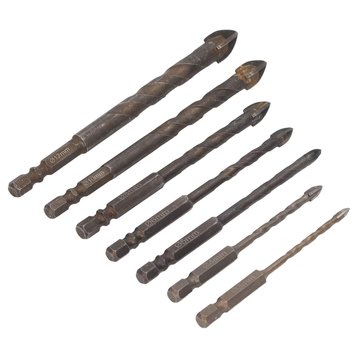 Drill Bit Set Unique Cross Design Cemented Carbide Hex Power Bits for Glass Ceramic Glass Tile Full Tile Brick Wall Wood 7 Piece Set
