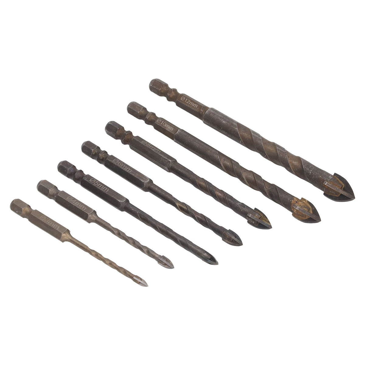 Drill Bit Set Unique Cross Design Cemented Carbide Hex Power Bits for Glass Ceramic Glass Tile Full Tile Brick Wall Wood 7 Piece Set
