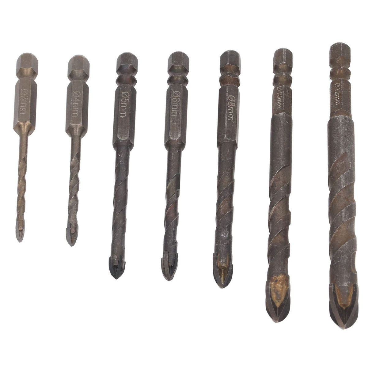 Drill Bit Set Unique Cross Design Cemented Carbide Hex Power Bits for Glass Ceramic Glass Tile Full Tile Brick Wall Wood 7 Piece Set