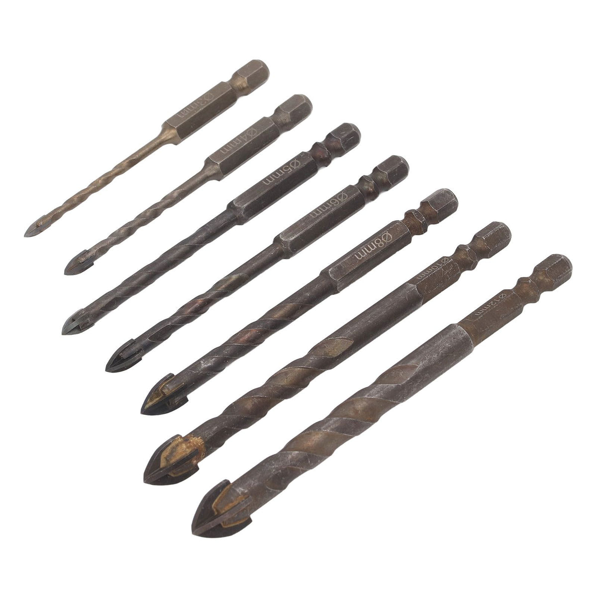 Drill Bit Set Unique Cross Design Cemented Carbide Hex Power Bits for Glass Ceramic Glass Tile Full Tile Brick Wall Wood 7 Piece Set