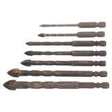 Drill Bit Set Unique Cross Design Cemented Carbide Hex Power Bits for Glass Ceramic Glass Tile Full Tile Brick Wall Wood 7 Piece Set