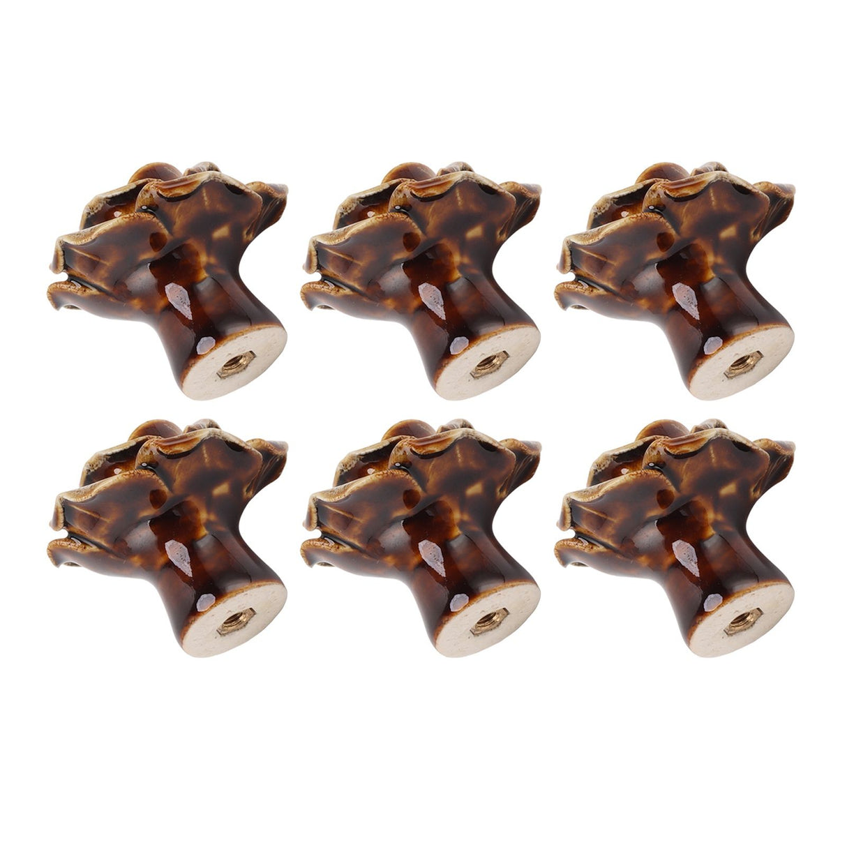 6Pcs Cabinet Knob Rose Flower Shape Delicate Ceramic Knob for Dresser Drawer Leopard White