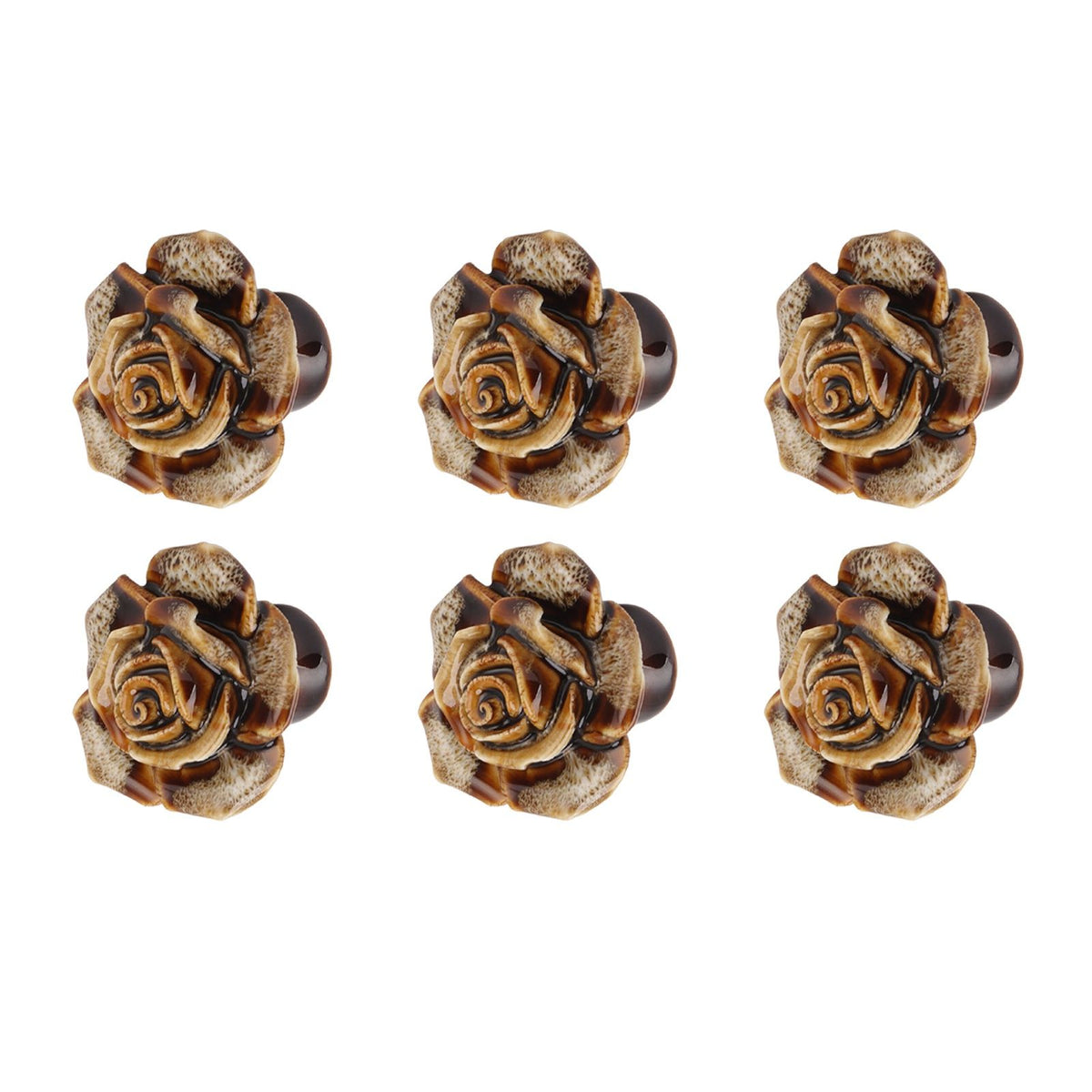 6Pcs Cabinet Knob Rose Flower Shape Delicate Ceramic Knob for Dresser Drawer Leopard White