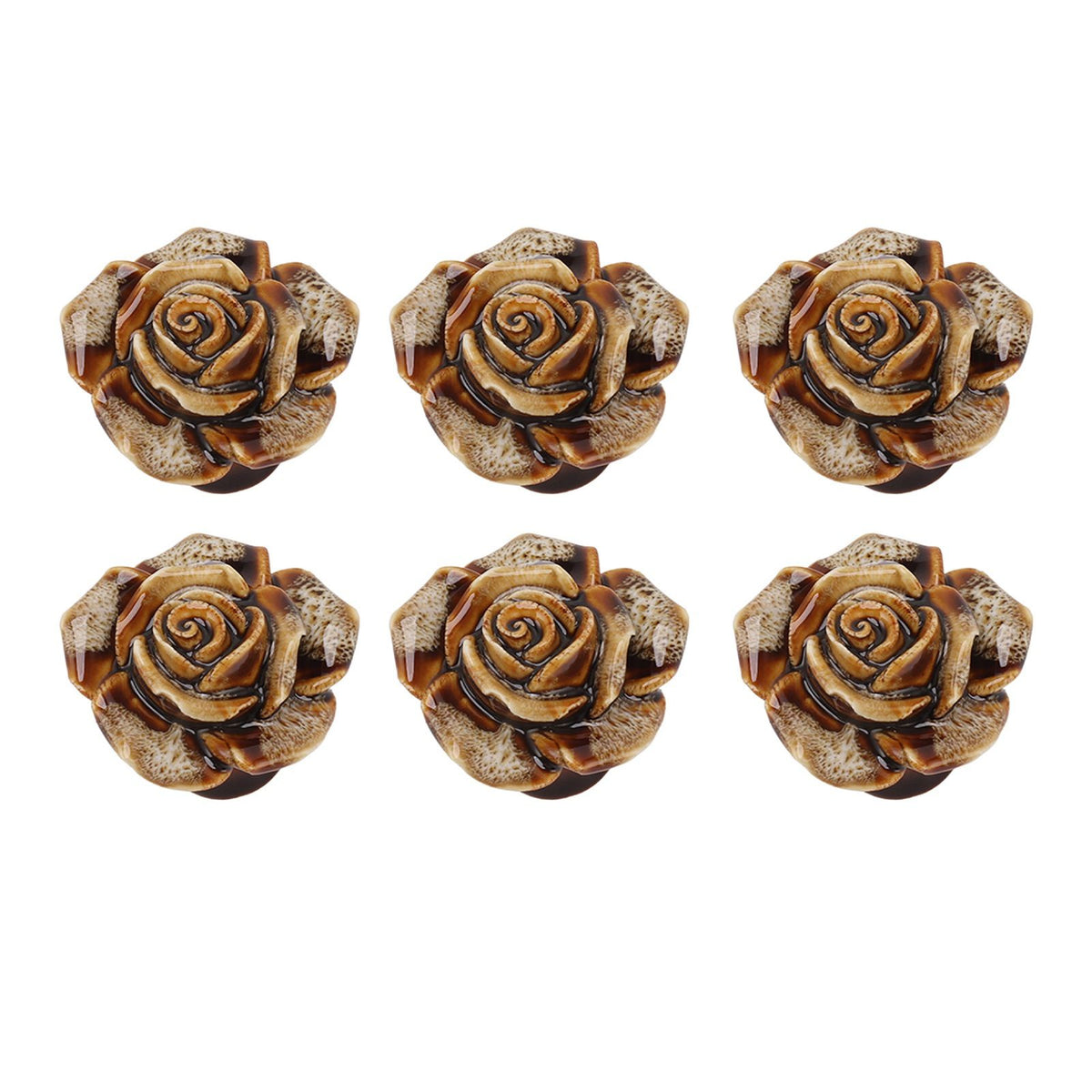 6Pcs Cabinet Knob Rose Flower Shape Delicate Ceramic Knob for Dresser Drawer Leopard White