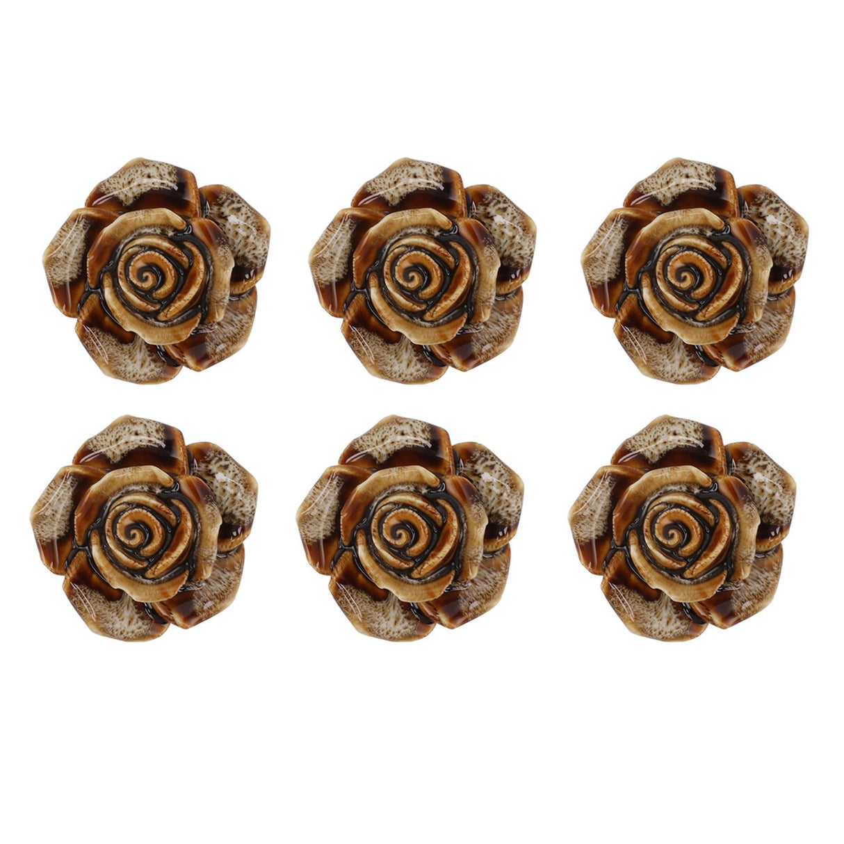 6Pcs Cabinet Knob Rose Flower Shape Delicate Ceramic Knob for Dresser Drawer Leopard White