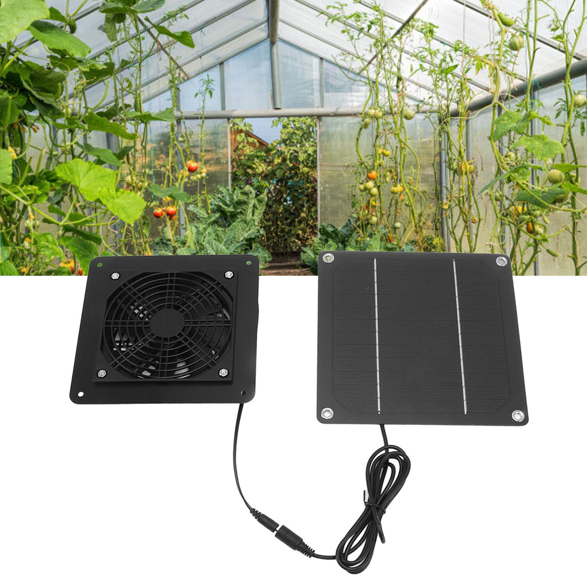 10W Solar Panel Fan Kit High Speed Solar Panel Powered Fan with 150cm Cable Protection Net for Pet House Greenhouse