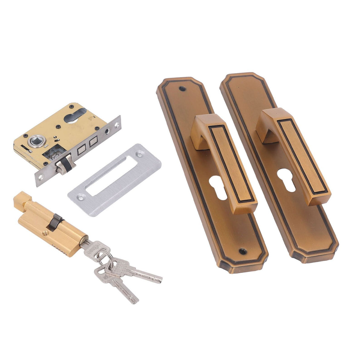 Front Exterior Door Handle Lockset Aluminum Alloy Silent Home Door Handle Lock with Keys for Bedroom Hotel Balcony