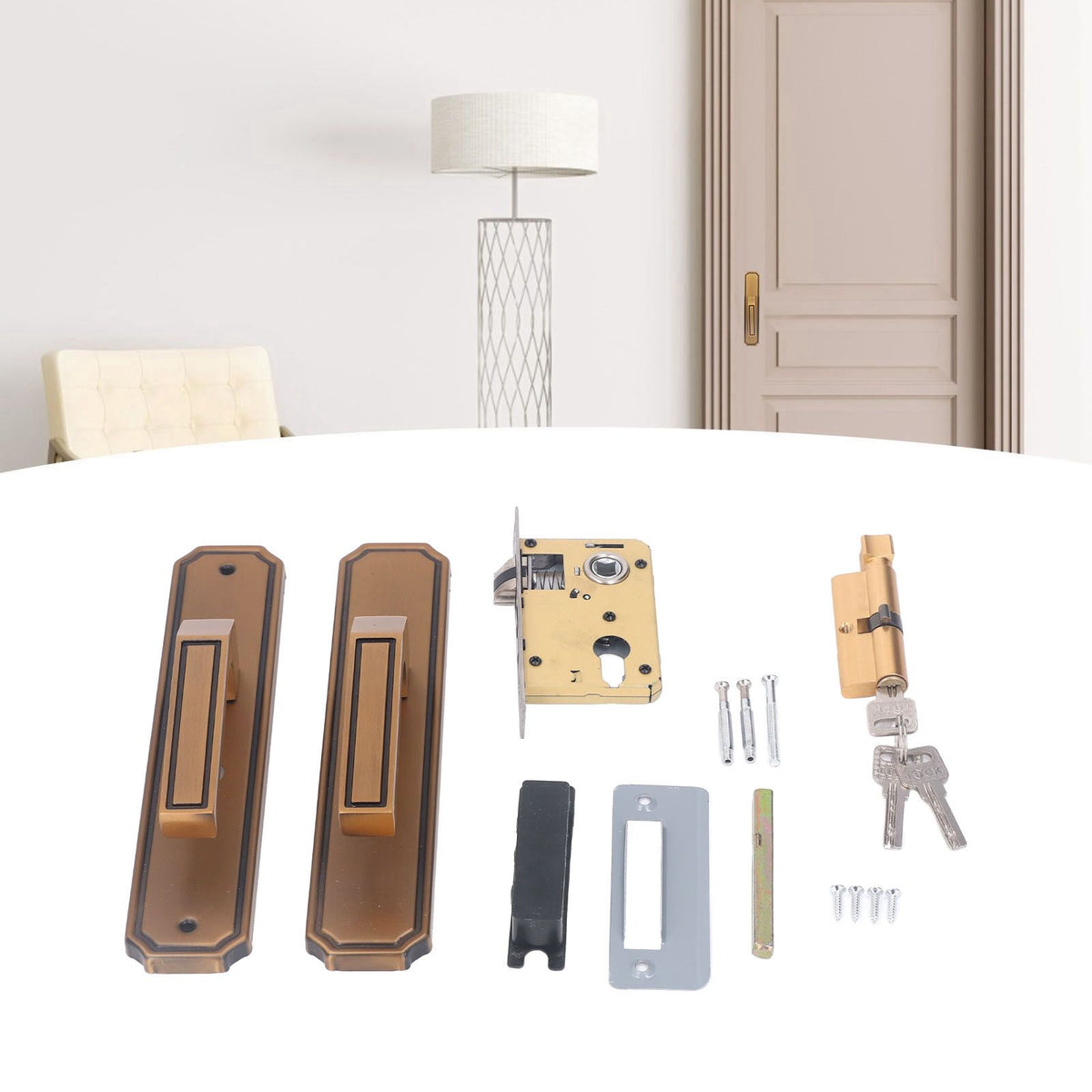 Front Exterior Door Handle Lockset Aluminum Alloy Silent Home Door Handle Lock with Keys for Bedroom Hotel Balcony