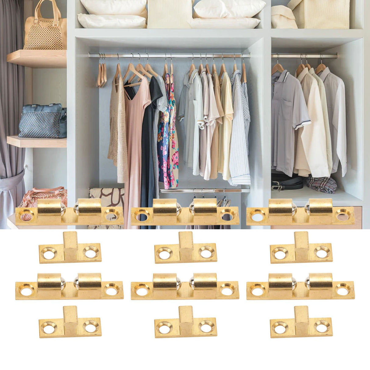 6 Set Cabinet Door Catch Brass Cabinet Door Closet Ball Tension Catch Latch with Gold Screw for Most Cabinets 60mm / 2.4in