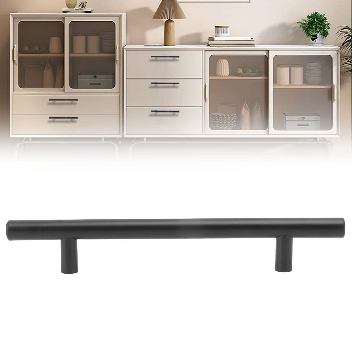10PCS Cabinet Door T Handle Stainless Steel Modern Wardrobe Drawer Pull Handle for Bedroom Living Room Black
