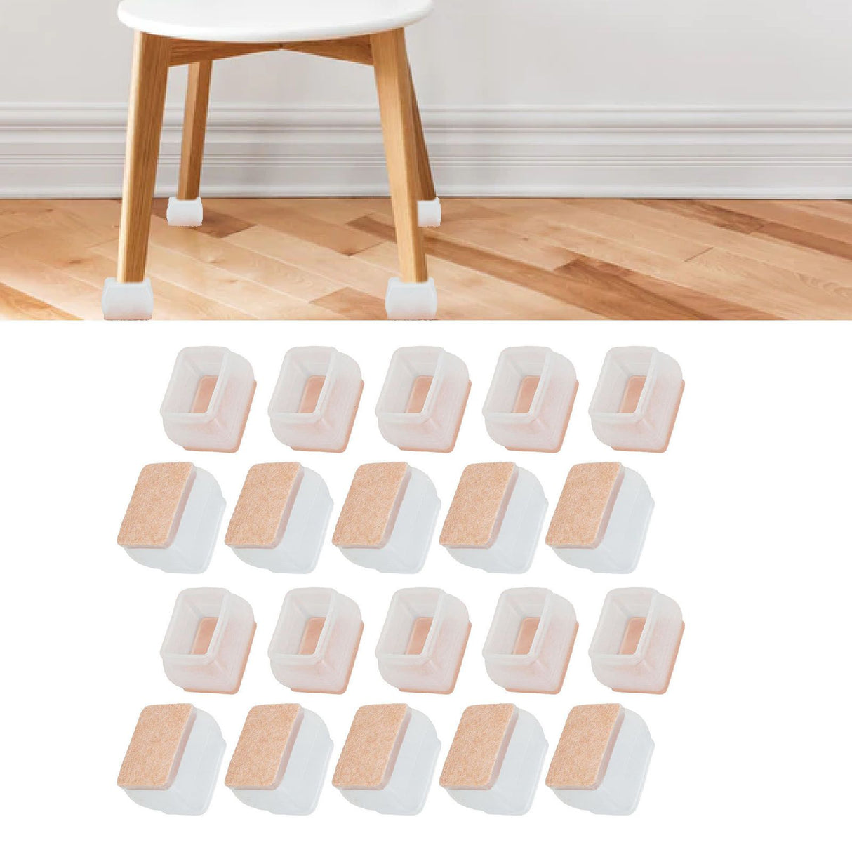 20Pcs Chair Leg Protector for Hardwood Floor Rubber Felt Furniture Pad Cover Non Scratches Noise Transparent Rectangle L