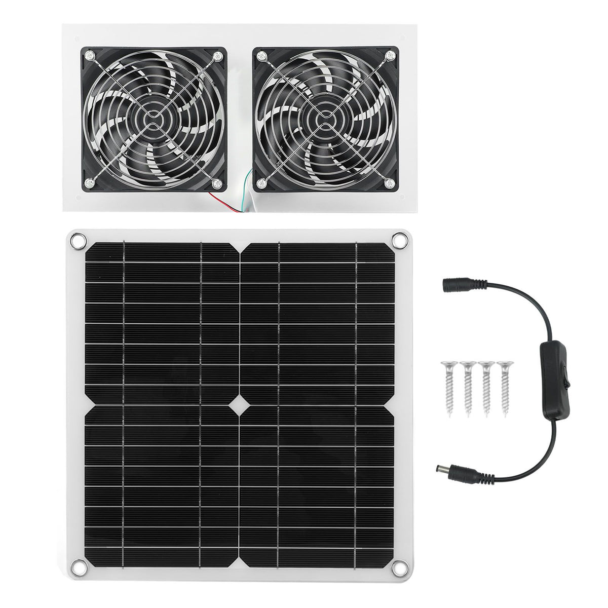 25W Solar Panel Fan Kit IPX65 Waterproof Low Noise Efficient Solar Powered Dual Fan for Chicken Coop Kennel Barn