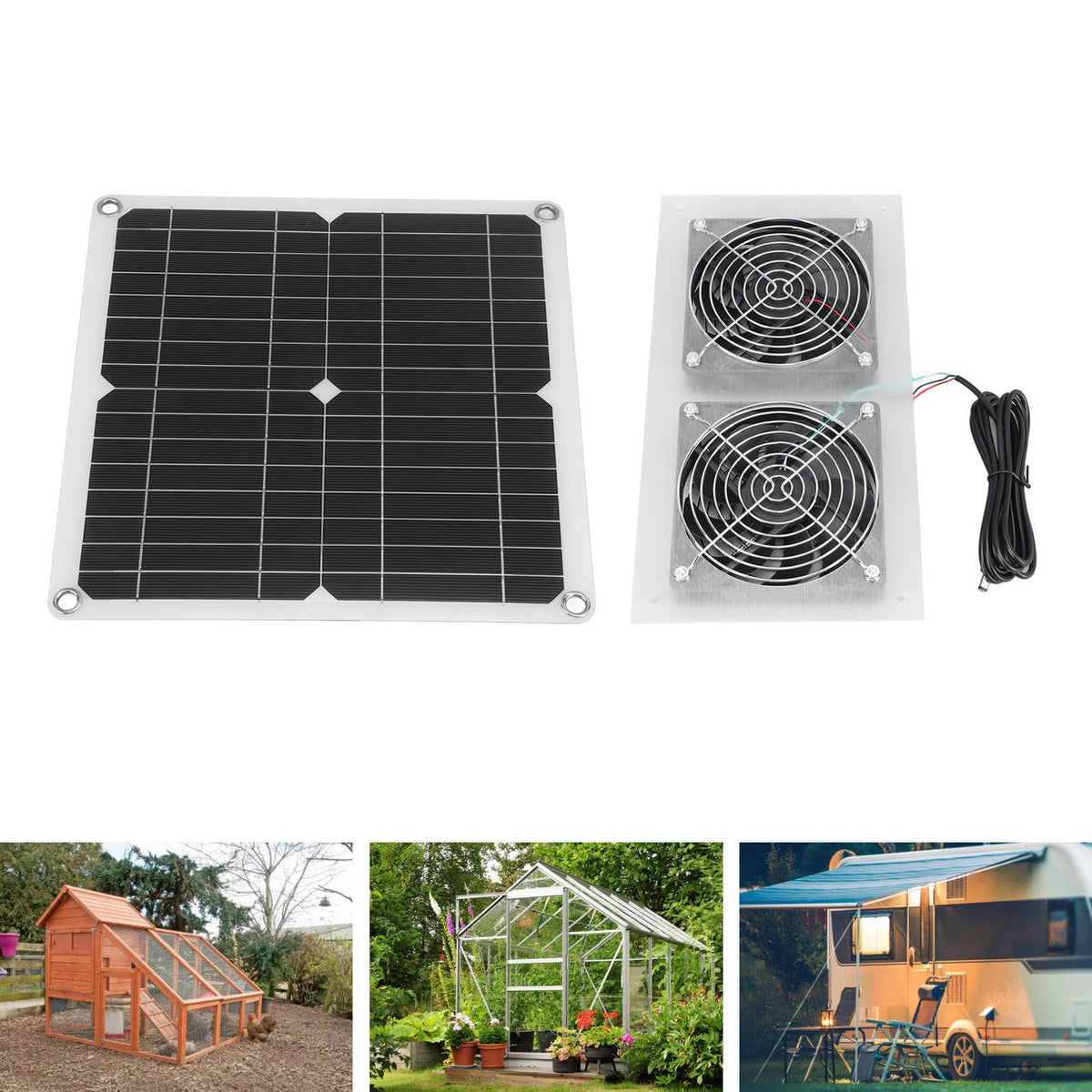 25W Solar Panel Fan Kit IPX65 Waterproof Low Noise Efficient Solar Powered Dual Fan for Chicken Coop Kennel Barn