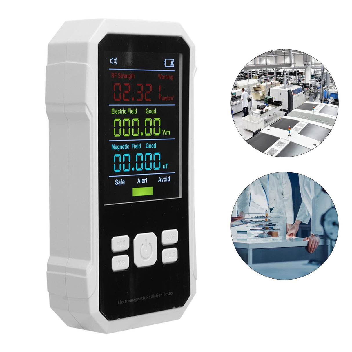 Radiation Detector RF Electric Magnetic Field Strength Detection Handheld Electromagnetic Radiation Meter White