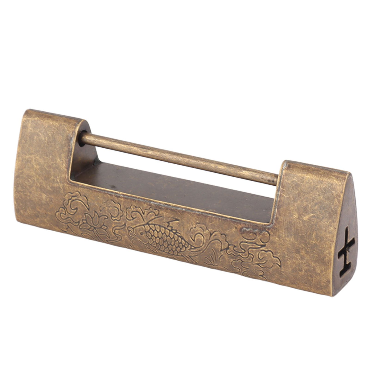 Antique Style Lock Spacing 5.9cm Auspicious Fish Lock Chinese Locks Small Brass Locks Antique Padlock Bronze Color
