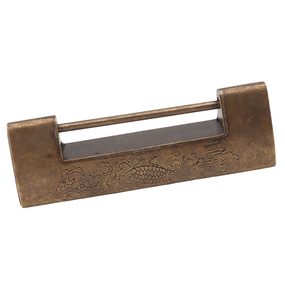Antique Style Lock Spacing 5.9cm Auspicious Fish Lock Chinese Locks Small Brass Locks Antique Padlock Bronze Color
