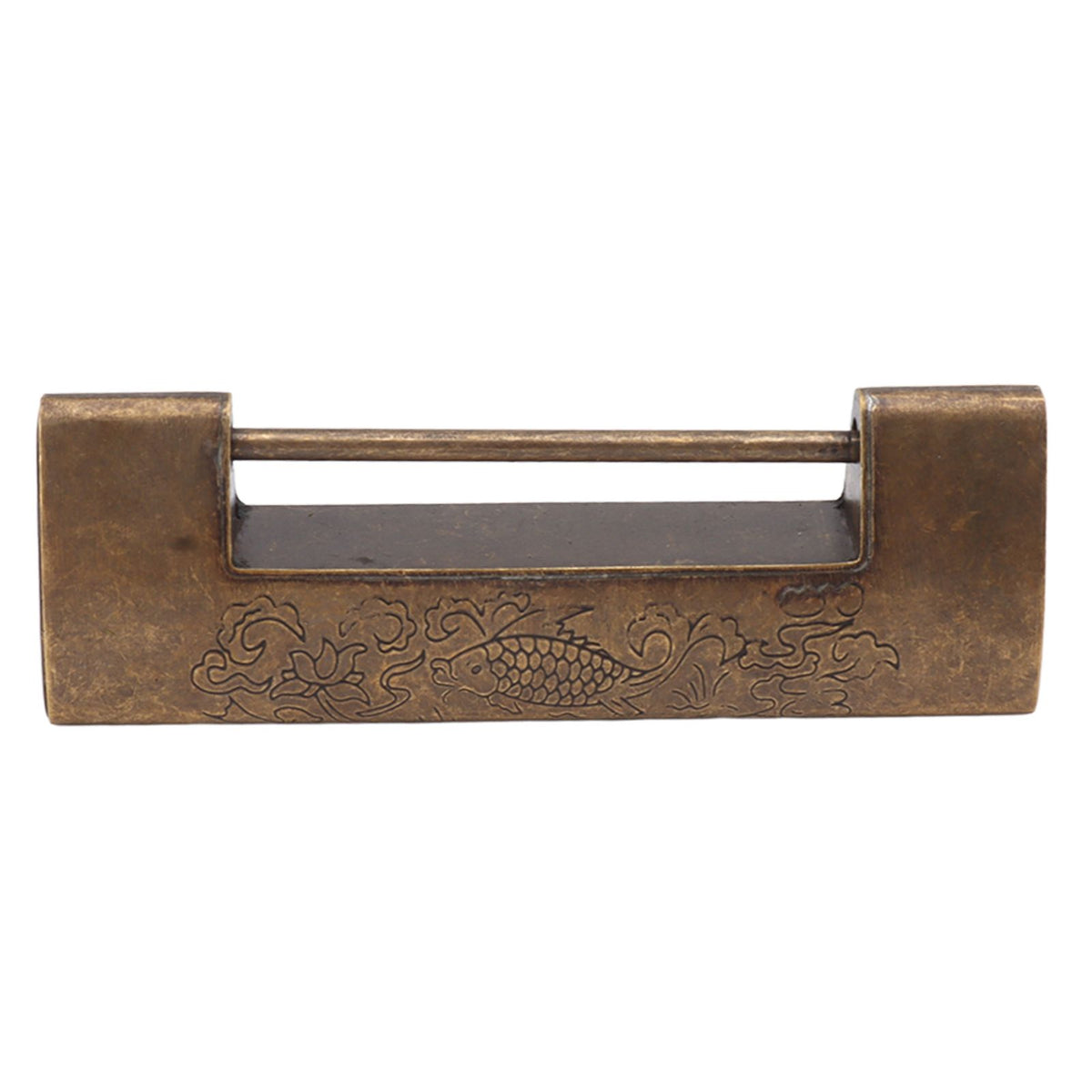 Antique Style Lock Spacing 5.9cm Auspicious Fish Lock Chinese Locks Small Brass Locks Antique Padlock Bronze Color