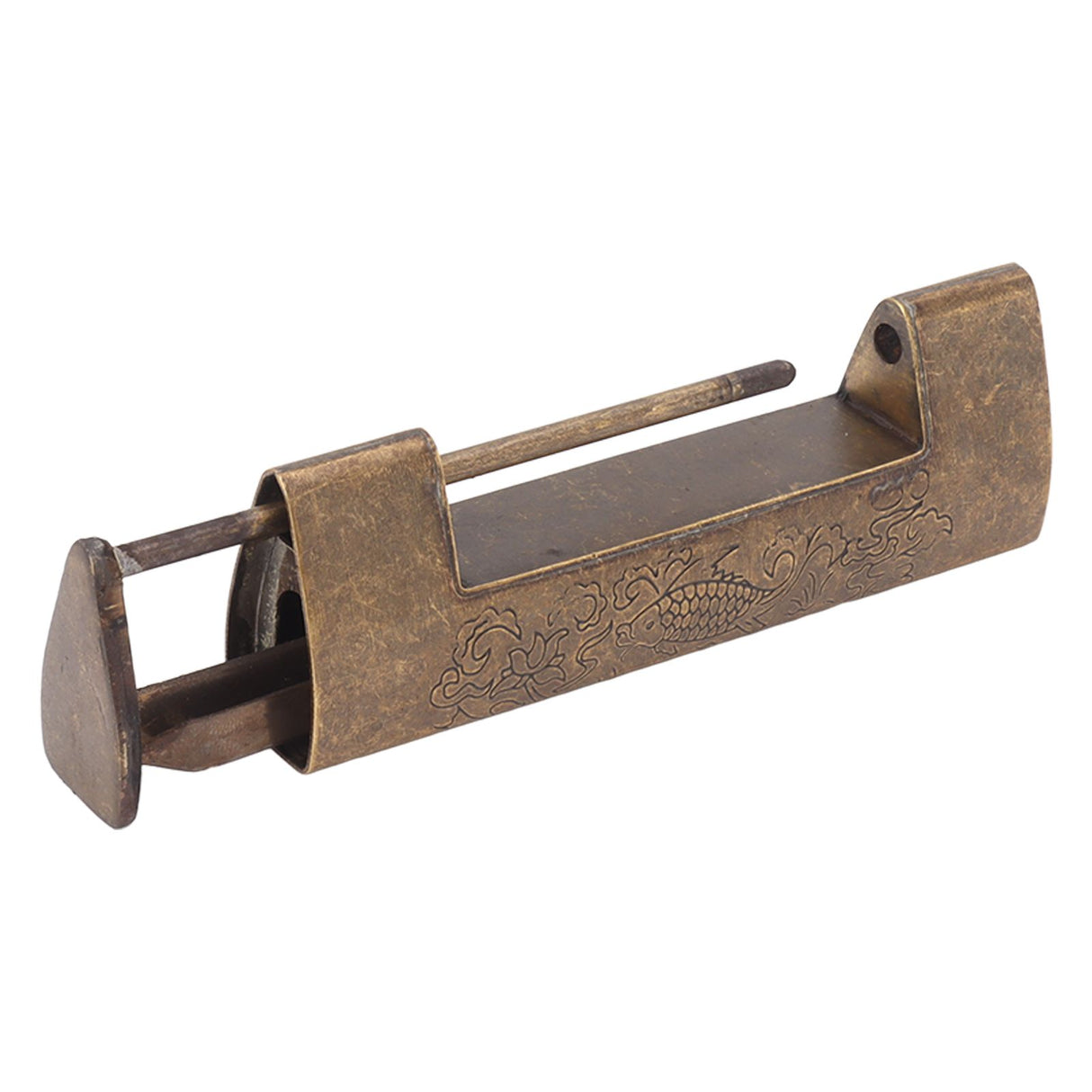 Antique Style Lock Spacing 5.9cm Auspicious Fish Lock Chinese Locks Small Brass Locks Antique Padlock Bronze Color