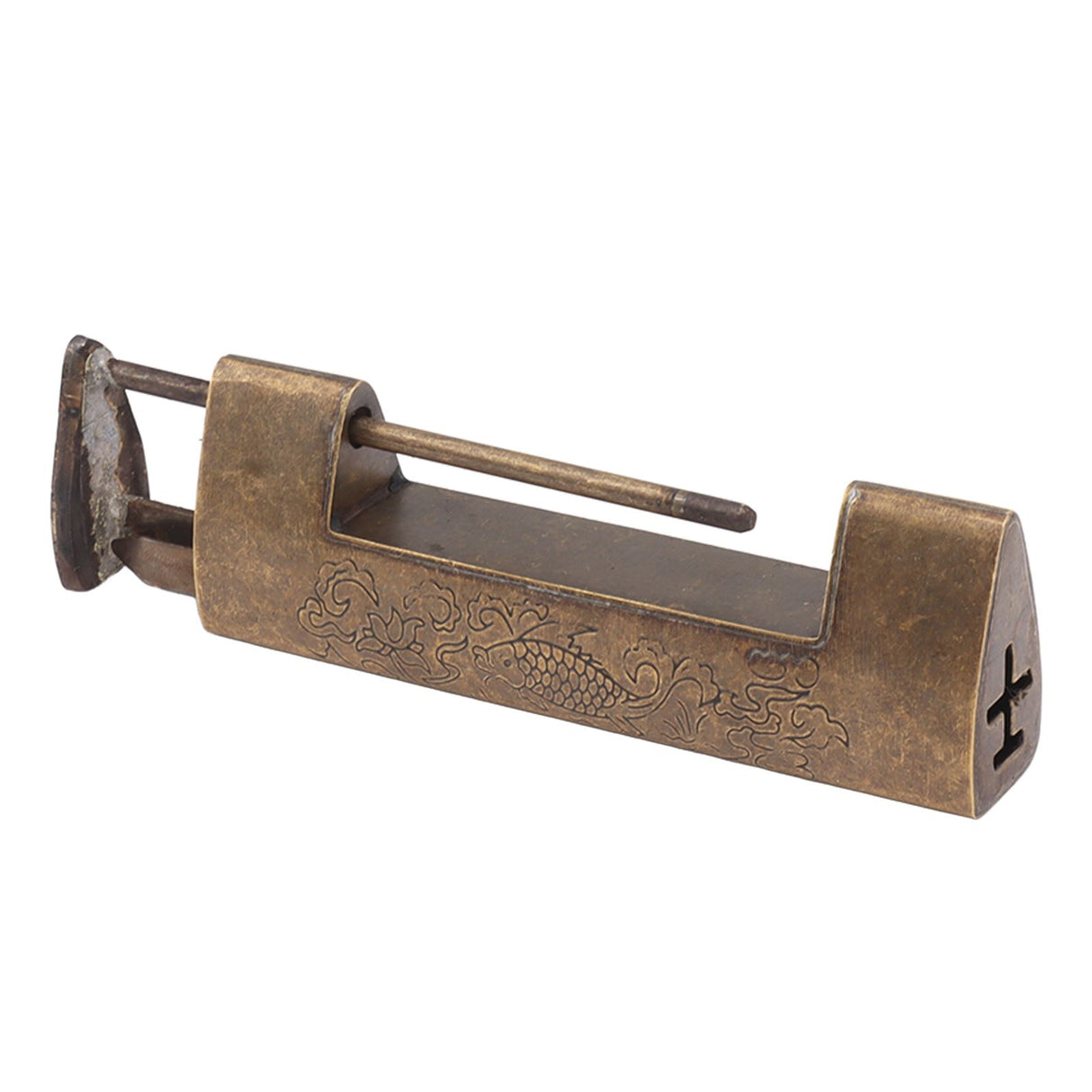 Antique Style Lock Spacing 5.9cm Auspicious Fish Lock Chinese Locks Small Brass Locks Antique Padlock Bronze Color