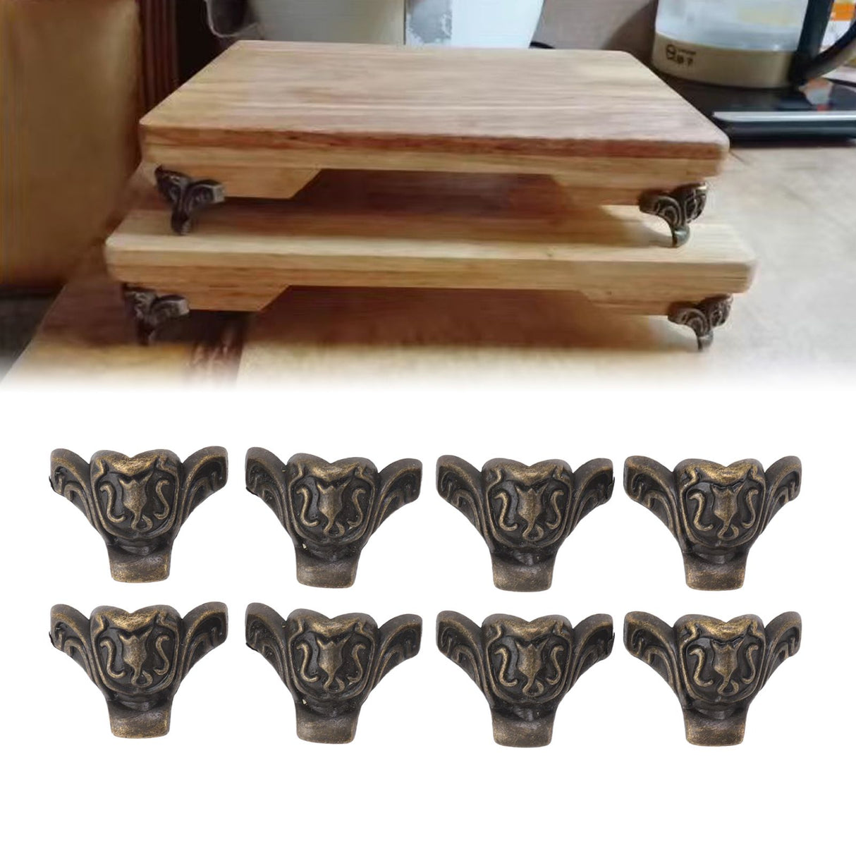 8pcs Jewelry Case Hardware Feet Bronze Zinc Alloy Decorative Legs Corner Protector Feet for Boxes Small Cabinets