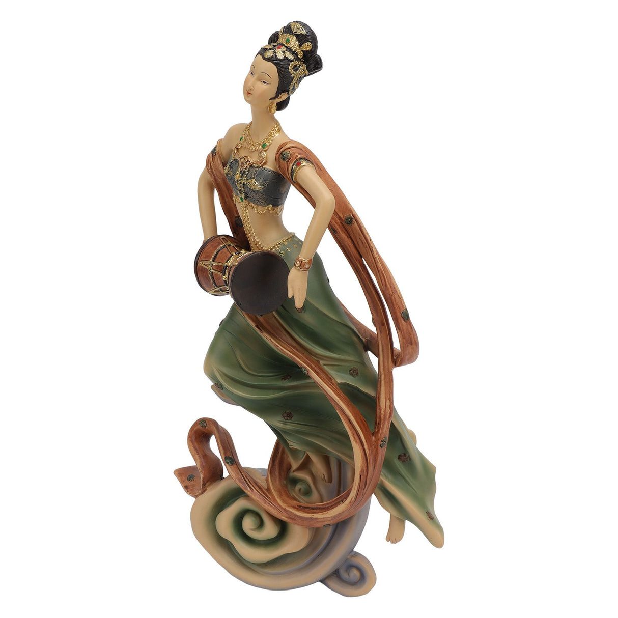 Resin Ancient Beauty Statue Chinese Style Classical Beautiful Women Figurine for Home Office Hotel Waist Drum