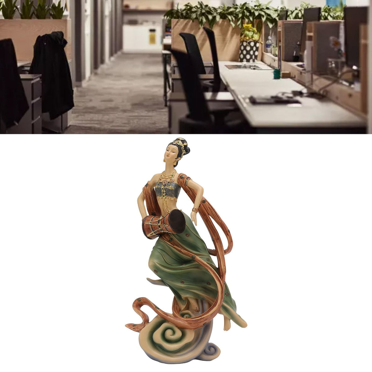 Resin Ancient Beauty Statue Chinese Style Classical Beautiful Women Figurine for Home Office Hotel Waist Drum