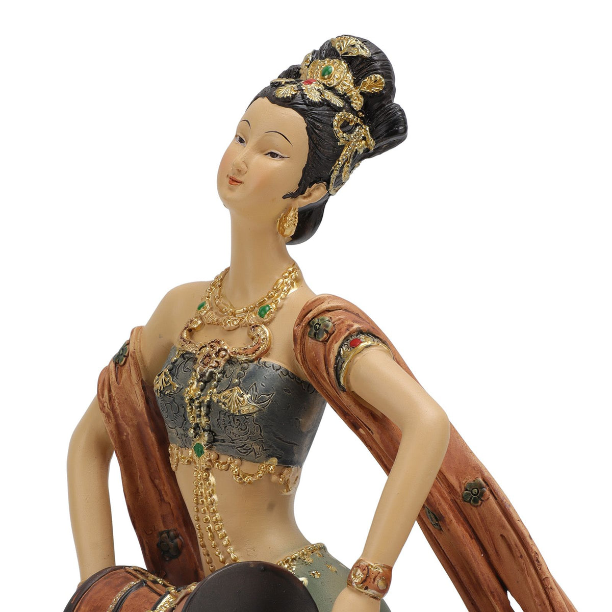 Resin Ancient Beauty Statue Chinese Style Classical Beautiful Women Figurine for Home Office Hotel Waist Drum