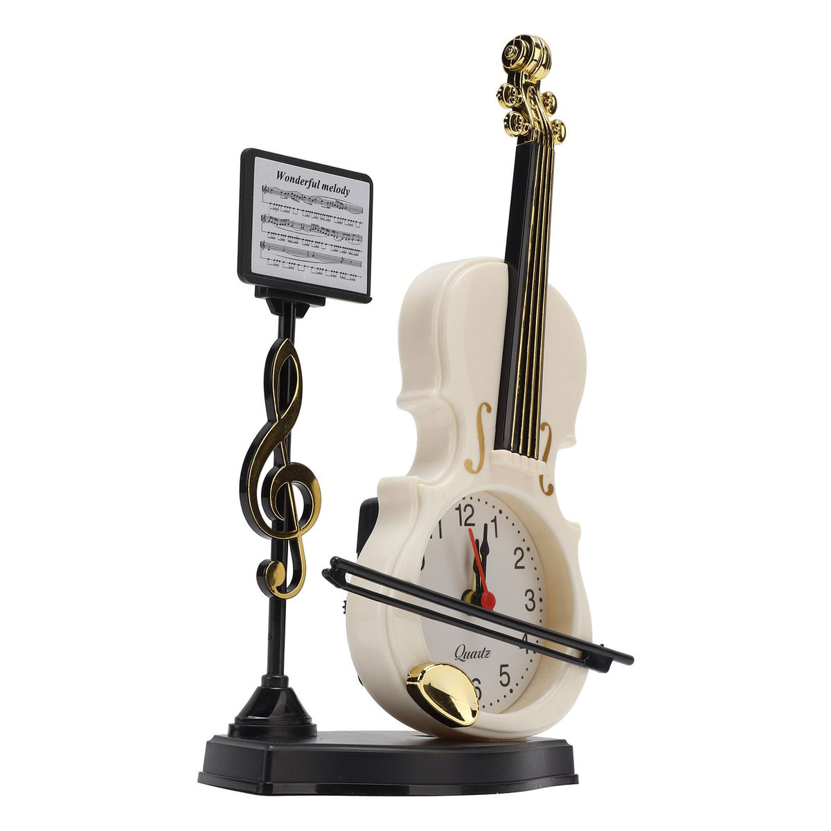 Violin Alarm Clock Unique Appearance Innovative Alarm Clock for Home Living Room Desktop Decoration Gifts 2165B(height 21CM)