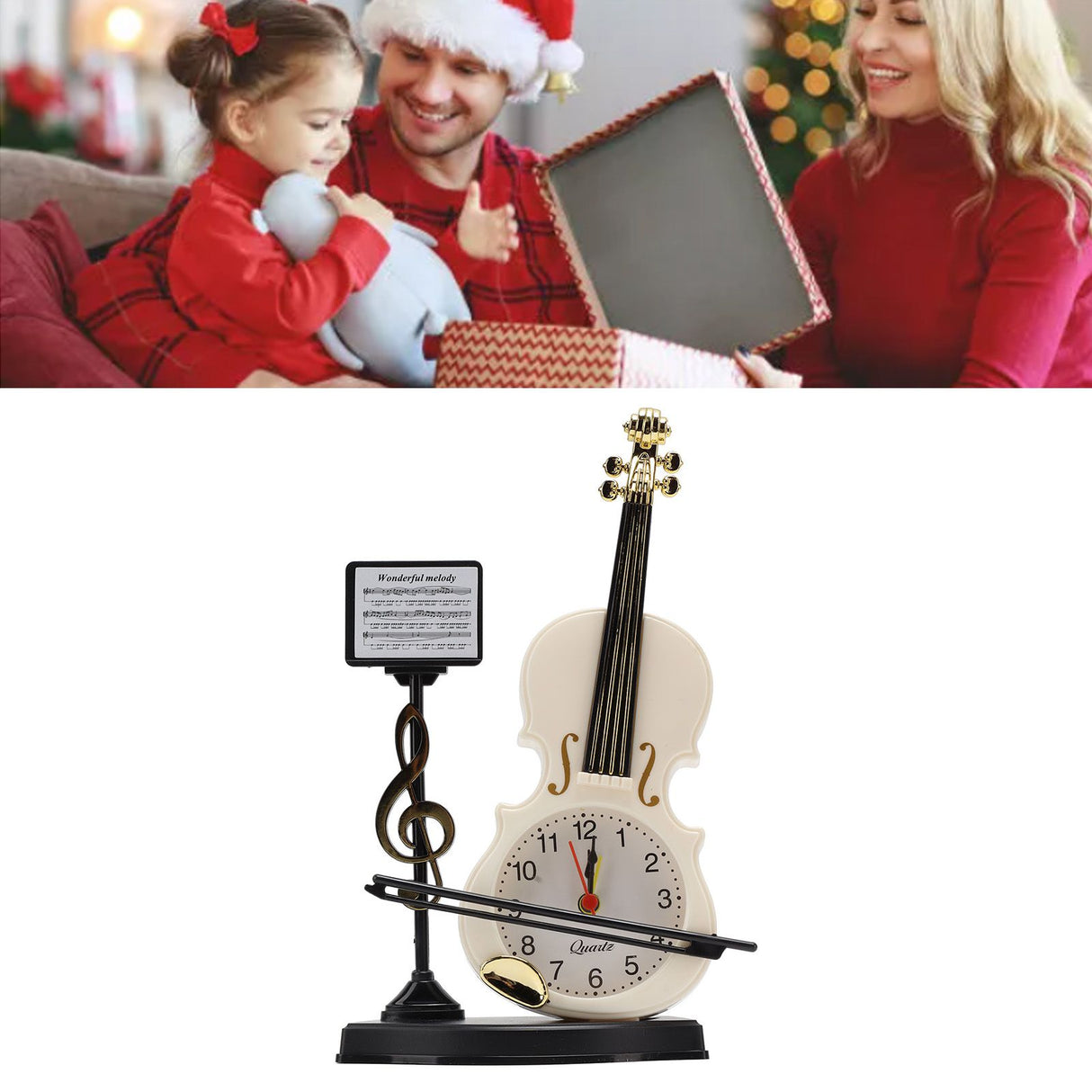 Violin Alarm Clock Unique Appearance Innovative Alarm Clock for Home Living Room Desktop Decoration Gifts 2165B(height 21CM)