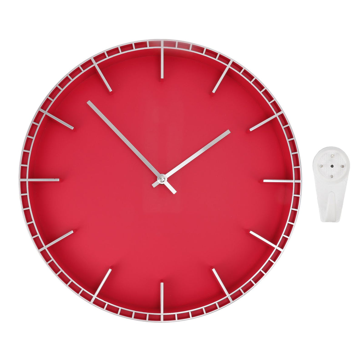Wall Clock Silent Prevents Ticking Easy To Read Innovative Modern Round Wall Clock for Home Office Kitchen Bedroom 5686 Silver with Red (37.7x3cm / 14.8x1.2in)