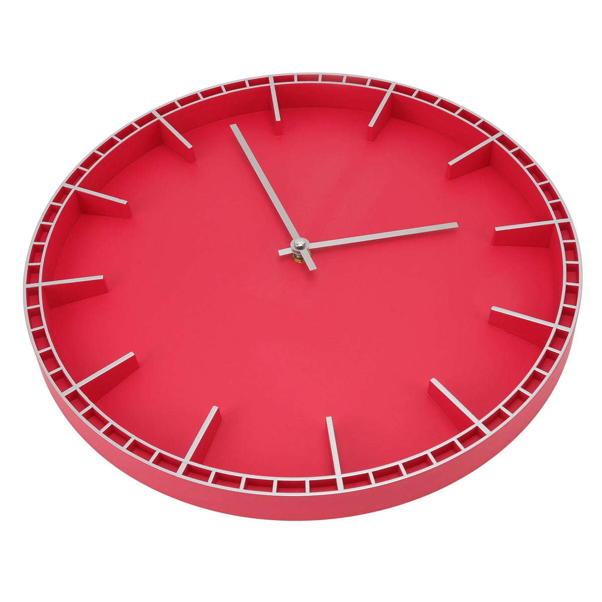 Wall Clock Silent Prevents Ticking Easy To Read Innovative Modern Round Wall Clock for Home Office Kitchen Bedroom 5686 Silver with Red (37.7x3cm / 14.8x1.2in)