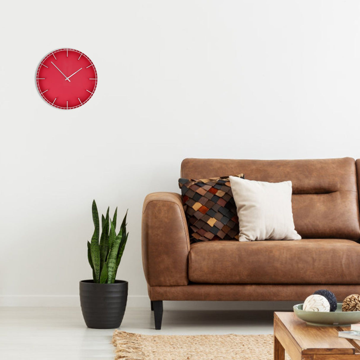 Wall Clock Silent Prevents Ticking Easy To Read Innovative Modern Round Wall Clock for Home Office Kitchen Bedroom 5686 Silver with Red (37.7x3cm / 14.8x1.2in)