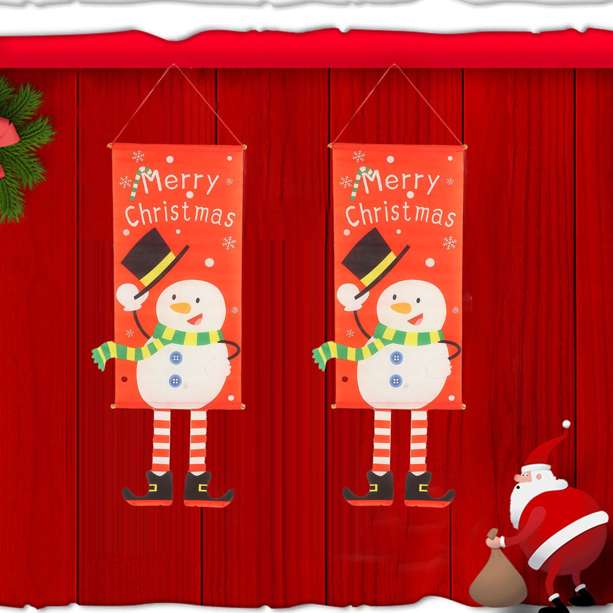 Christmas Snowman Hanging Flag Christmas Decorative Banner Landscape Wall Cloth Pendant