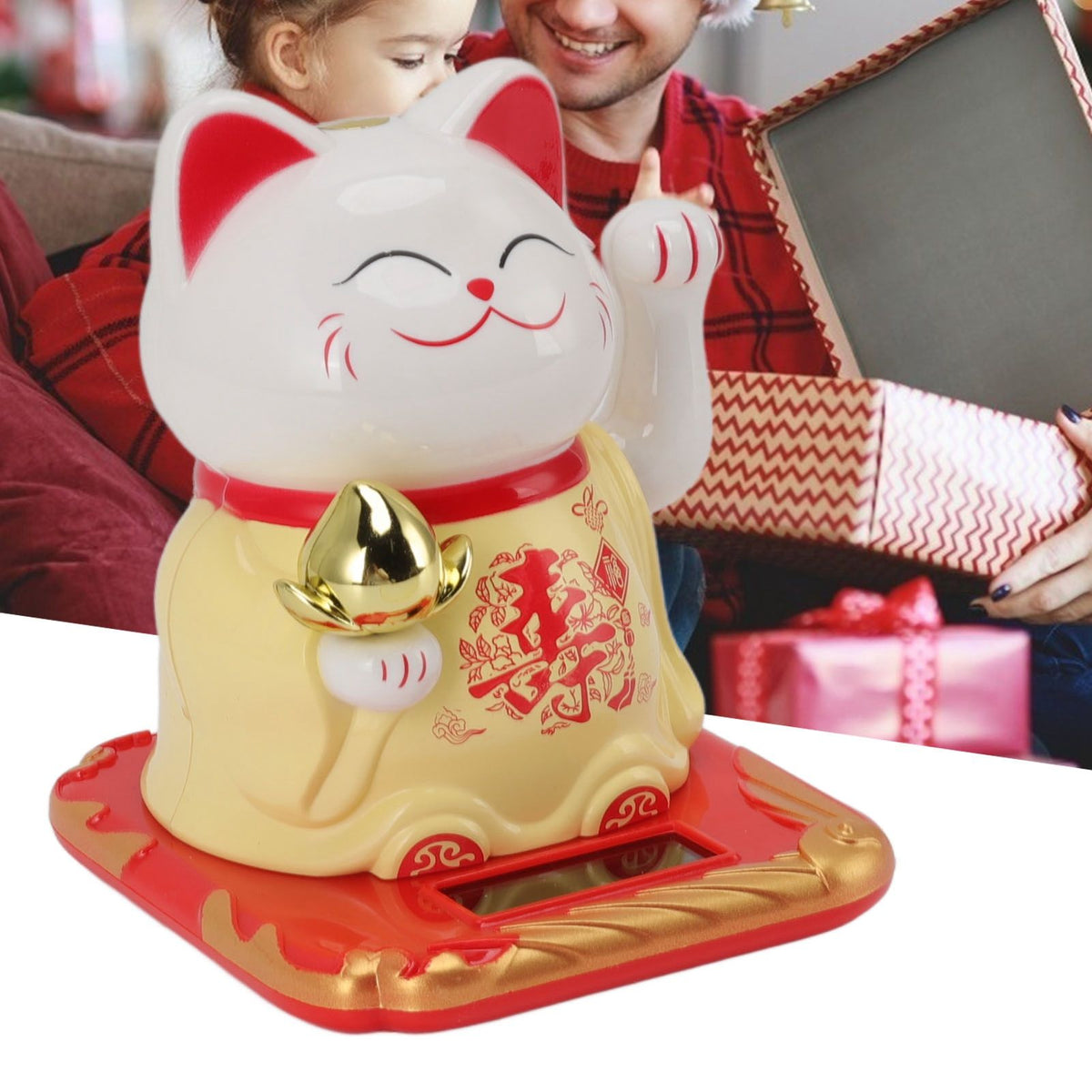 Lucky Waving Cat Light Induction Plastic Chinese Welcome Cat Ornament for Home Cars Yellow