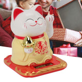 Lucky Waving Cat Light Induction Plastic Chinese Welcome Cat Ornament for Home Cars Yellow - Extra Image