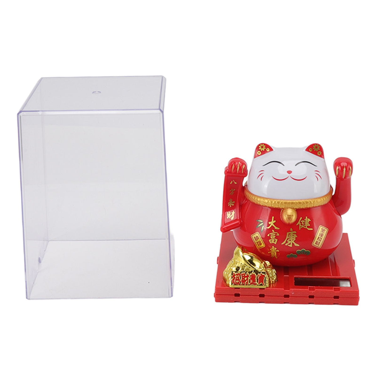 Solar Powered Waving Red Fat Cat Good Luck Wealth Welcoming Lucky Fortune Cat Home Room Office Desktop Decoration Large Size