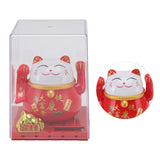 Solar Powered Waving Red Fat Cat Good Luck Wealth Welcoming Lucky Fortune Cat Home Room Office Desktop Decoration Large Size - Top-Down View