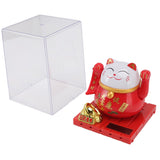 Solar Powered Waving Red Fat Cat Good Luck Wealth Welcoming Lucky Fortune Cat Home Room Office Desktop Decoration Large Size - 45-Degree Angle
