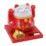 Solar Powered Waving Red Fat Cat Good Luck Wealth Welcoming Lucky Fortune Cat Home Room Office Desktop Decoration Large Size