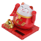 Solar Powered Waving Red Fat Cat Good Luck Wealth Welcoming Lucky Fortune Cat Home Room Office Desktop Decoration Large Size
