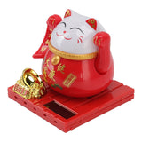 Solar Powered Waving Red Fat Cat Good Luck Wealth Welcoming Lucky Fortune Cat Home Room Office Desktop Decoration Large Size