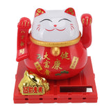 Solar Powered Waving Red Fat Cat Good Luck Wealth Welcoming Lucky Fortune Cat Home Room Office Desktop Decoration Large Size