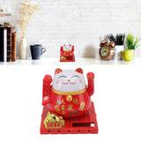 Solar Powered Waving Red Fat Cat Good Luck Wealth Welcoming Lucky Fortune Cat Home Room Office Desktop Decoration Large Size - Extra Image