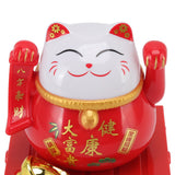 Solar Powered Waving Red Fat Cat Good Luck Wealth Welcoming Lucky Fortune Cat Home Room Office Desktop Decoration Large Size - Extra Image