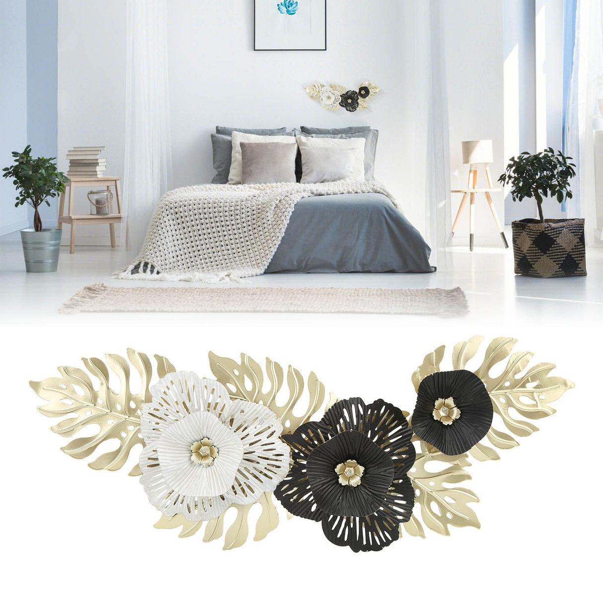 Nordic Luxury Wall Metal Pendant Innovative Iron Wall Flower Decoration Home Living Room Wall Decoration Black White
