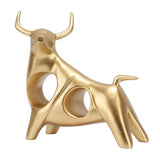 Golden Bull Sculpture Resin Hollow Lucky FengShui Bull Statue Crafts Figurine for Office Home Desktop Decorations - Front View