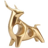 Golden Bull Sculpture Resin Hollow Lucky FengShui Bull Statue Crafts Figurine for Office Home Desktop Decorations - Side View