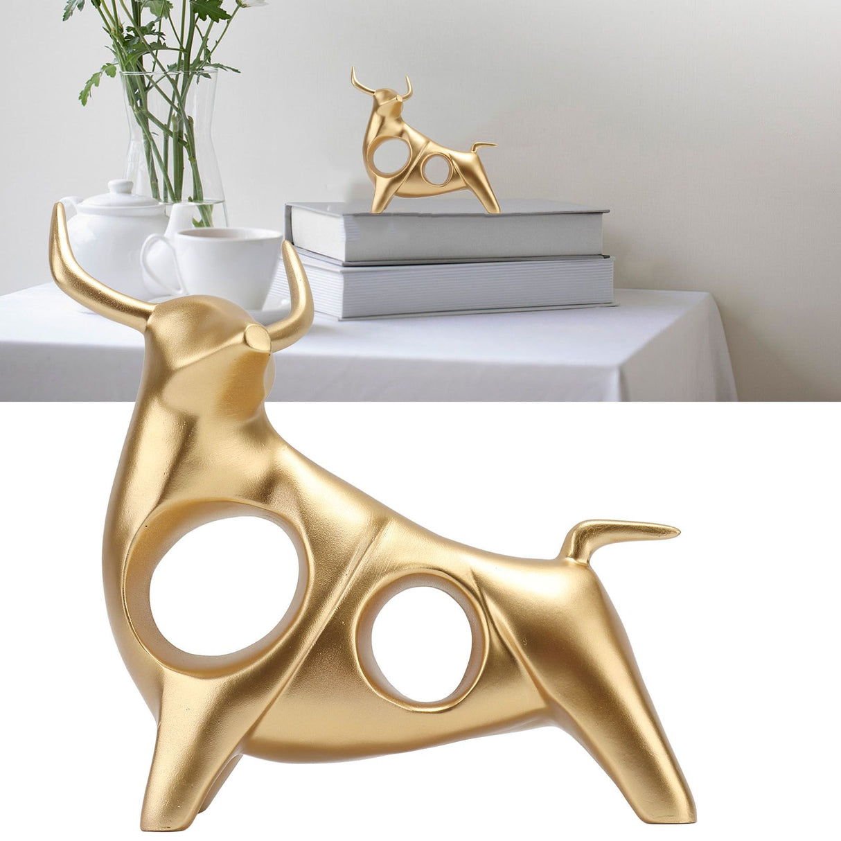 Golden Bull Sculpture Resin Hollow Lucky FengShui Bull Statue Crafts Figurine for Office Home Desktop Decorations