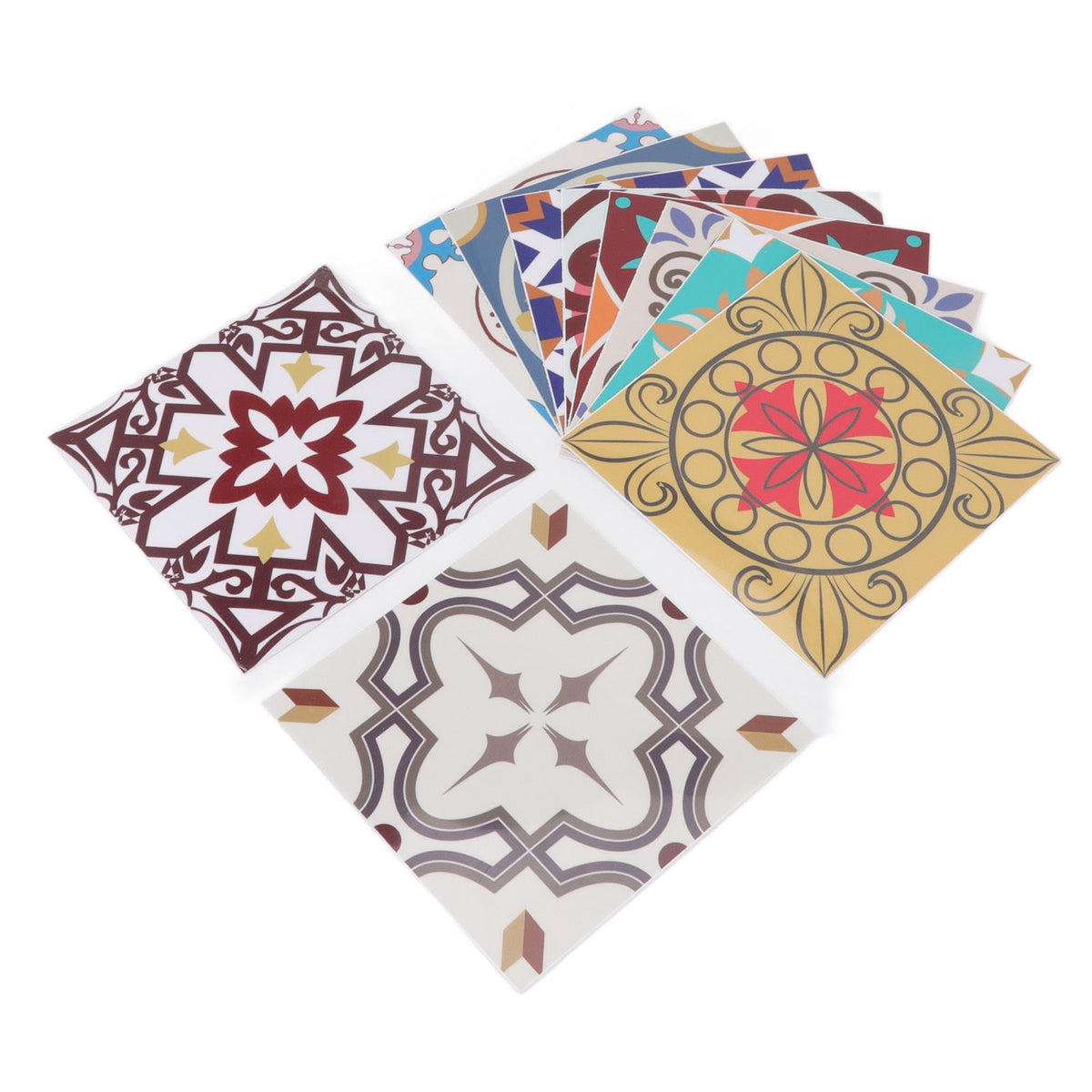 10Pcs Tile Sticker 5.9x5.9in Waterproof Anti Oil Moroccan Style Thick PVC Peel and Stick Tile for Wall Stairs Kitchen
